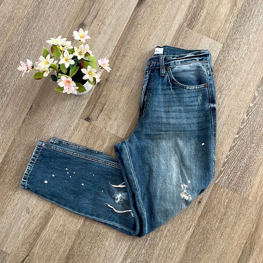 KanCan Cropped Straight Leg Destroyed Paint Splatter Jeans Size 5/26